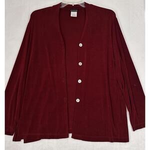 Citiknits 1X Cardigan Mother Pearl Buttons Burgundy Red Womens Plus Size Slinky